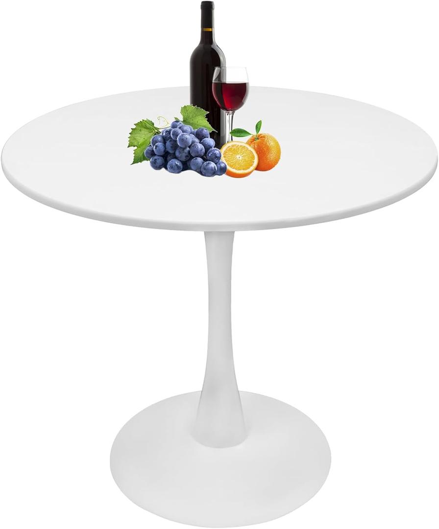 White Round Dining Table, 24 Inches Tulip Round Kitchen Table, Mid-Century Leisure Table for Small Places, Dining Room, Living Room, Cafe