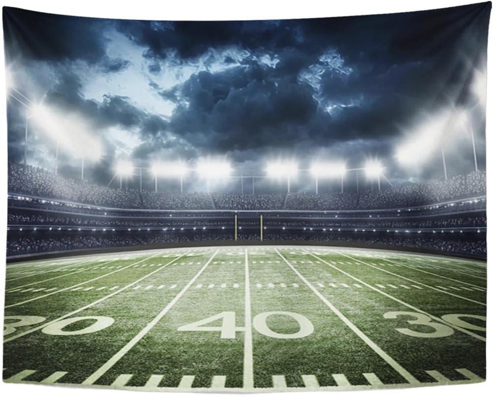 Emvency Tapestry Stadium Football Stadium Field Light Night Football Turf Home Decor Wall Hanging for Living Room Bedroom Dorm 60x80 Inches