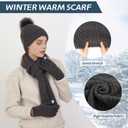2 x Double Couple 3pcs Winter Women scarf and hat and Touch Screen Gloves Set for Women Knit Hat with Faux Fur Ball Scarves Glove (Dark Gray)