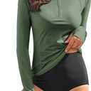 WOWENY Women Rash Guard Long Sleeve UPF 50 Swim Shirts SPF Sun Protection Swimsuit Top No Bottom (Green, S)