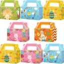 Abbylike 50 Pcs Easter Bunny Treat Boxes for Candy Cookies Easter Party Favors Cute Cardboard Foldable Treat Gift Boxes with Handles Spring Birthday Holiday Goodies