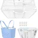 XYFuuee Beach Bag Organizer Inserts for Large Simple Modern Bag Accessories, with 8 Removable Metal Fasteners, Lightweight Mesh Insert Divider Pouch, Organizing Rubber Tote, Save Space, White