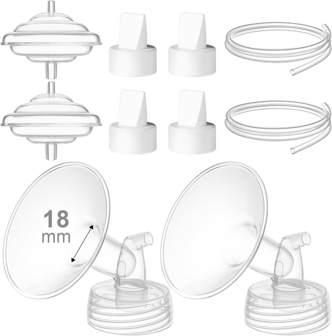 Breast Pump Accessories Kit - 18mm Flange Set Compatible with Spectra S1/S2/Motif Luna, Includes Valves, Tubing & Backflow Protectors