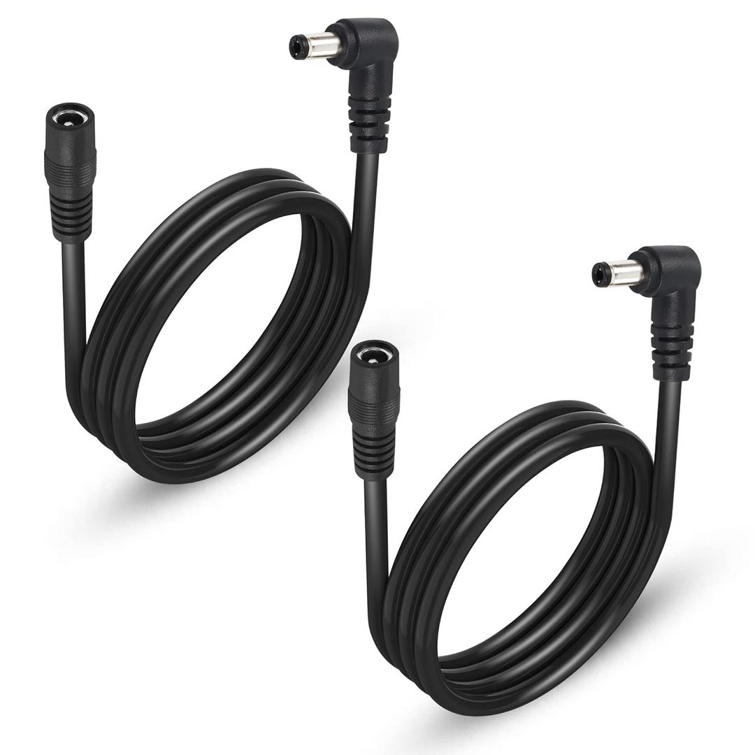 GINTOOYUN 2 Pack DC5525 Power Extension Cable, DC 5.5mm x 2.5mm Right Angle Male to Female Power Adapter Cable3FT 18AWG Heavy Duty Cord for Strip Lihgt,CCTV,Car,Monitors,etc. 1M