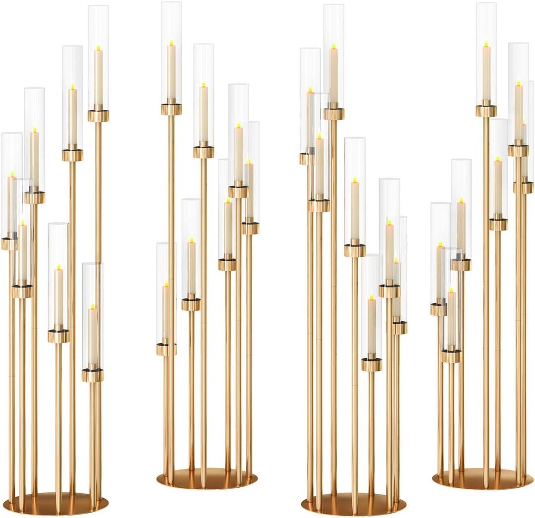 7 Arms Floor Candelabra 46.5'' Floor Candle Holders for Wedding Gold Candle Sticks Holder Decor Metal Candlestick Set with Acrylic Lampshades for Home Party (7 arm Round 46.5in)