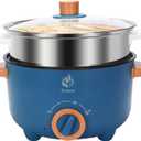 Drizzle 3L Hot Pot Cooker Skillet Steamer- Multifunction Frying Pan 110V Non-Stick Grill Stir-fried Stewed Cookware Steak Noodle Ramen Shabu Shabu Pot - Home Office Party Kitchen Dorm Cooking Blue