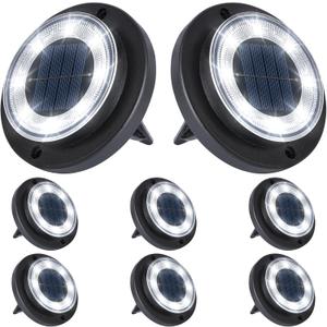 Flacchi Solar Ground Lights - Solar Powered Lights Outdoor Solar Disk Light Waterproof Landscape Light for Patio Yard Pathway Walkway Driveway (Cool White, 8 Pack)