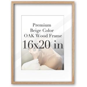iHery Standard 16x20in Premium Truly Natural OAK Wood Beige Color Picture Frame with 2 Mats (11x14,16x20), Acrylic Glass Thickened Backboard, Minimalist Photo Frames Narrow Border Set of 1, 20"L x 16"W 1Pack
