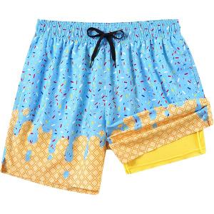 Westwolf Men Swim Trunks 5.5 Inch Swim Shorts Quick Dry Board Shorts 2 in 1 Swimwear with Compression Liner, Blue Ice Cream, Size L