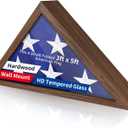 Wooden Flag Display Case for 3'x5' Folded American Flag (Not for Burial), Military Veteran Shadow Box With HD Tempered Glass, Wall Mounted Triangle Frame, Rust Brown