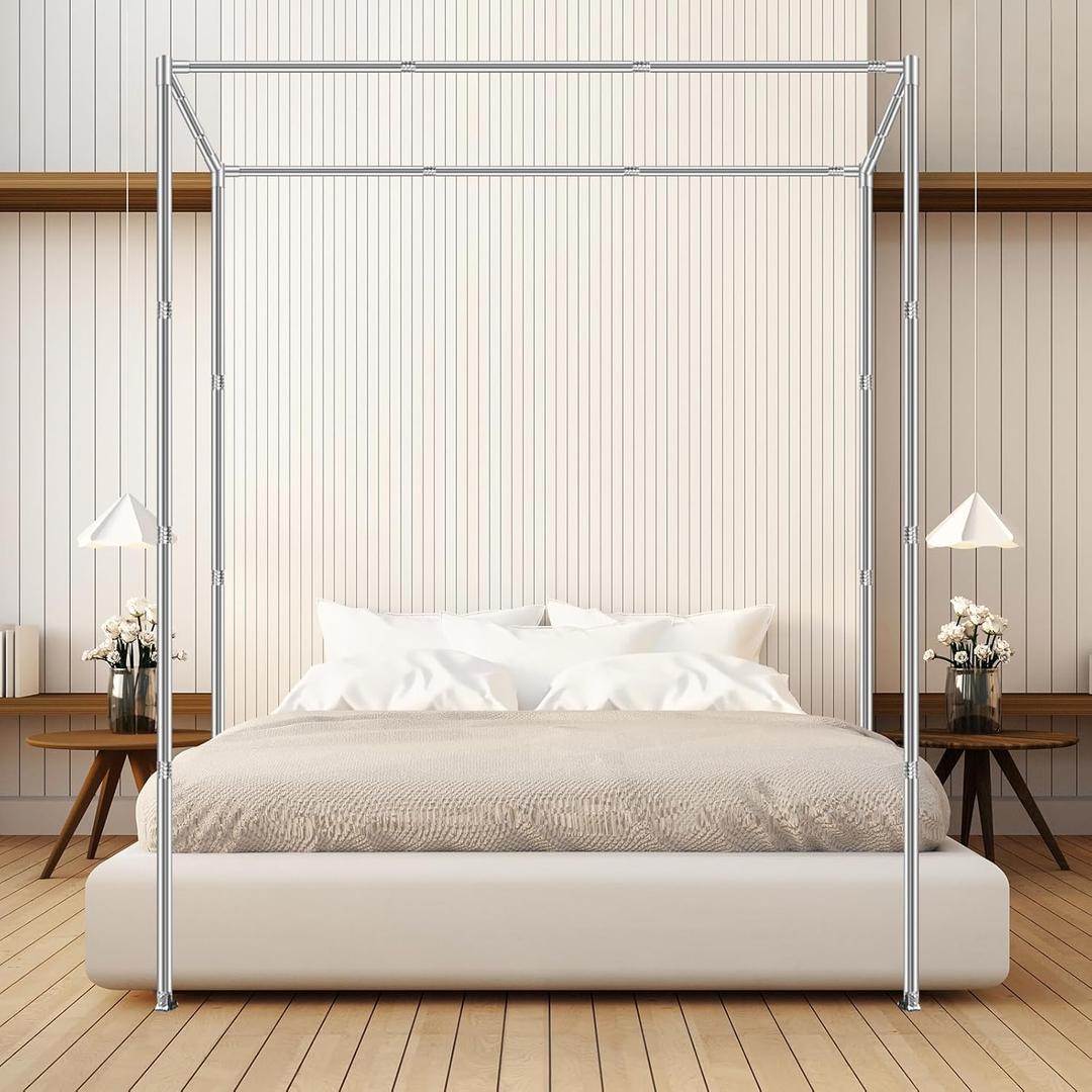 Canopy Bed Frame, Queen Size Stainless Steel Thicken Metal Frame with 4 Corners Design Sturdy for Metal Bed Wood Bed Bedroom Decor (Queen)