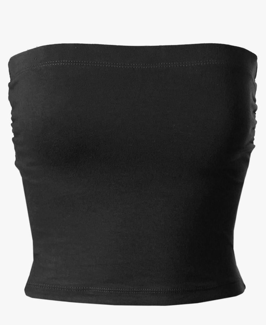 MixMatchy Women's Casual Summer Ruched Side Backless Double Layered Tube Top with Built in Shelf Bra S Black