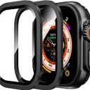 WSKEN for Apple Watch Ultra 2/Ultra Screen Protector 49mm,9H Tempered Glass + Titanium Alloy Frame, [Keep Original] [Touch Sensitive] Lightweight Protective Glass Film for iwatch Ultra 2 Pack,Black