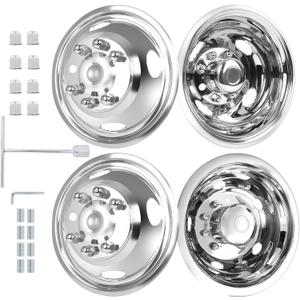 hightall 16 Wheel Simulators, 16" 8 Lug Stainless Steel RV Hubcaps,Polished Surface,2Pcs Front Wheel/2Pcs Rear Wheel,Bolts On Wheel Cover Set Compatible with Ford 2008-2021 E-350/E450 Super Duty
