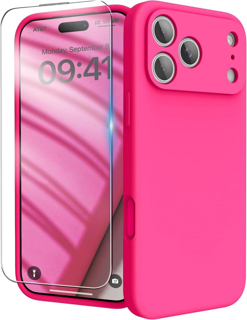 for iPhone 17 Pro Max Case, Liquid Silicone Cover with Camera Protection Anti-Scratch Soft Microfiber Lining Shockproof Protective Phone Case for iPhone 17 Pro Max 6.9", Hot Pink