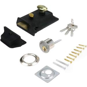 Bitray Night Latch - Traditional Anti-Theft Door Lock, Vintage Wooden Security Lock, Double Insurance, Black