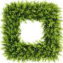 24 Inch Large Square Boxwood Wreath Spring Summer Artificial Green Wreaths for Front Door Farmhous Wedding Window Hanging Wall All Year Round Indoor & Outdoor St Patrick's Day Decor