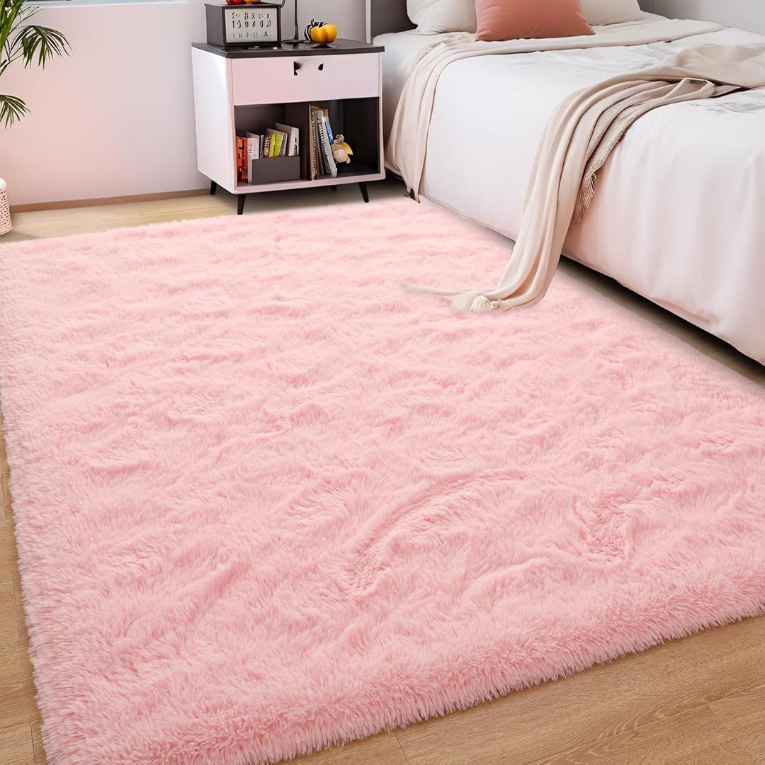 Foxmas Soft Fluffy Area Rugs for Bedroom Kids Room Plush Shaggy Nursery Rug Furry Throw Carpets for Boys Girls, College Dorm Fuzzy Rugs Living Room Home Decorate Rug, 2ft x 3ft, Pink
