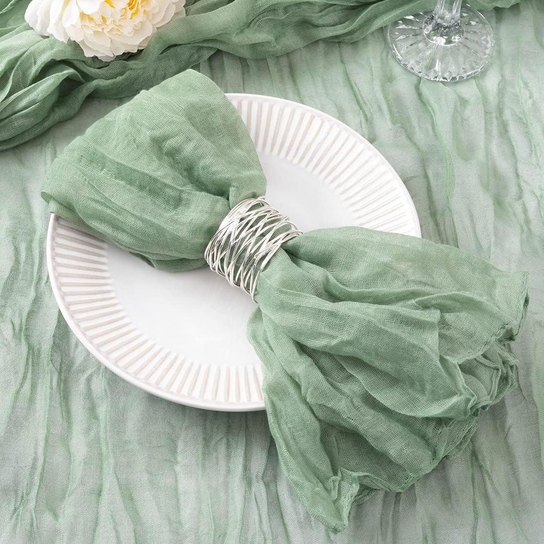 DeZerlor 50 Pack Sage Green Cheesecloth Napkins Spring Cloth Napkins Set of 50 Sage Dinner Napkins Bulk 21x21 Inches for Wedding Bridal Shower Baby Shower Parties
