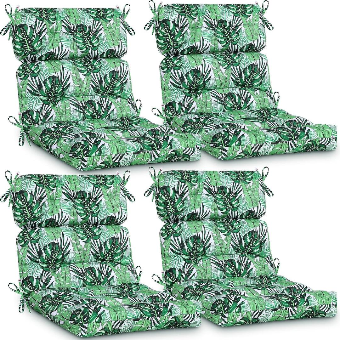 Geelin 4 Pcs High Back Patio Chair Cushion Indoor Outdoor Seat Chair Cushions Back Tufted Patio Rocking Pads Weather Replacement for Furniture (Green), About 112 X 53 X 10 Cm