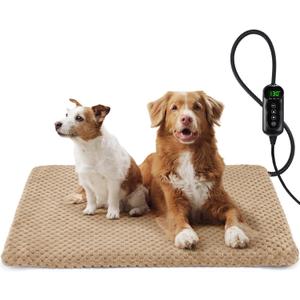 INVENHO Extra Large Pet Heating Pad, Adjustable Temperature Waterproof Dog Cat Heating Pad with Timer, Electric Pet Heated Mat (XL: 47" x 28", Brown)