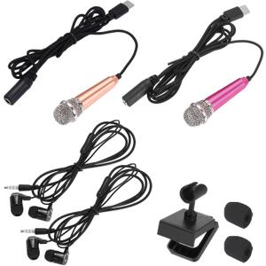 MECCANIXITY 2 Pcs Mini Microphone, Mini Mic Tiny Microphone Phone Type C Mic Small Microphone with Bracket, Sponge Cover, Earphones for Record Phone Voice, Gold/Hot Pink