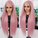 Maycaur 30 Inch Pink Hair Synthetic Lace Front Wigs with Baby Hair Light Yaki Glueless HD Lace Wigs Natural Hairline Pre-Plucked Long Straight Wigs for Black Women