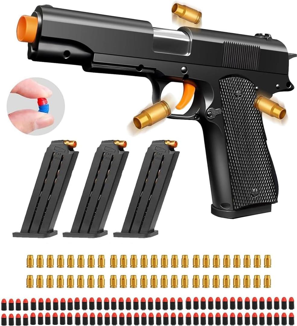 Toy Gun, Shell Ejecting Toy Gun with Soft Bullets, Educational Model Toy Pistol Shooting Game, Gifts for Kids Boys Girls (Black)