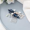 Catery Blue Rhinestone Bride Wedding Hair Comb Ceramic Flower Bridal Hair Clips Headpiece Hair Accessories for Women and Girls
