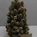 Rustic Mini Christmas Tree with Pine Cones, Silver Berries and Burlap Base, Decorative Tabletop Christmas Tree Christmas Table Centerpieces Xmas Decoration (Gold)