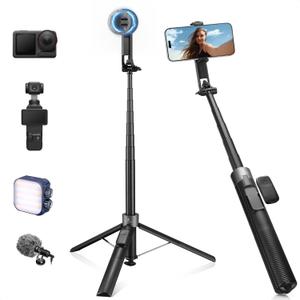 K&F CONCEPT Popod 72" Phone Tripod, 3-in-1 Clip & Magnetic Selfie Stick with Remote, Automatic Phone Tripod Stand, Compatible with iPhone 17-12 Series Insta360 X5 Osmo Pocket 3 Android Phones