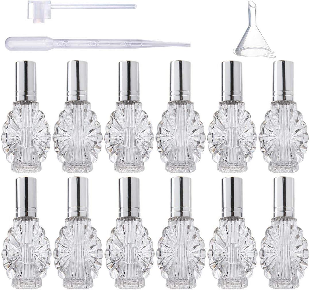 YU FENG 12pcs Empty Engraved Glass Perfume Atomizer Bottles with Funnels Pipettes Dispensers,Refillable Spray Perfume Bottles (N3)