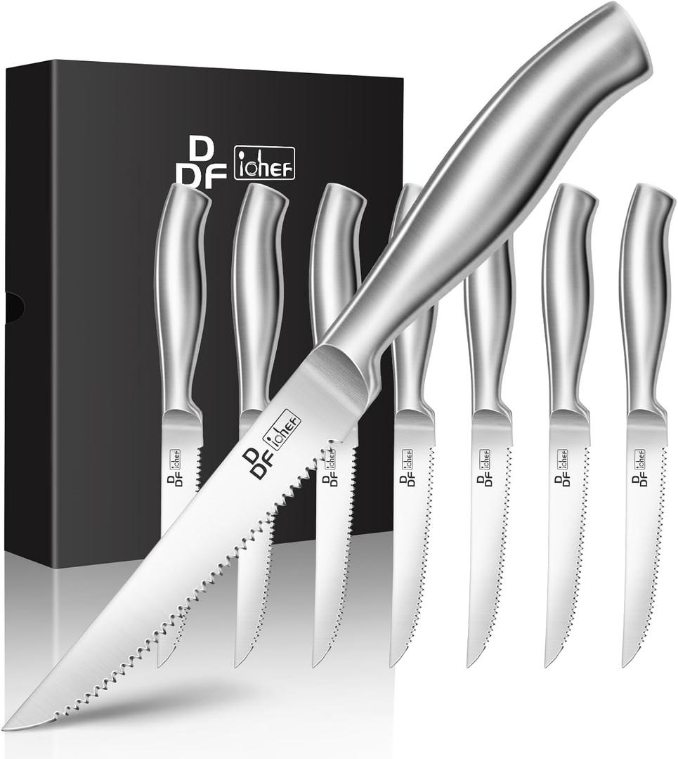 DDF iohEF Steak Knife Set, 8 Piece Steak Knife, High Carbon Japanese Stainless Steel Serrated Steak Knives