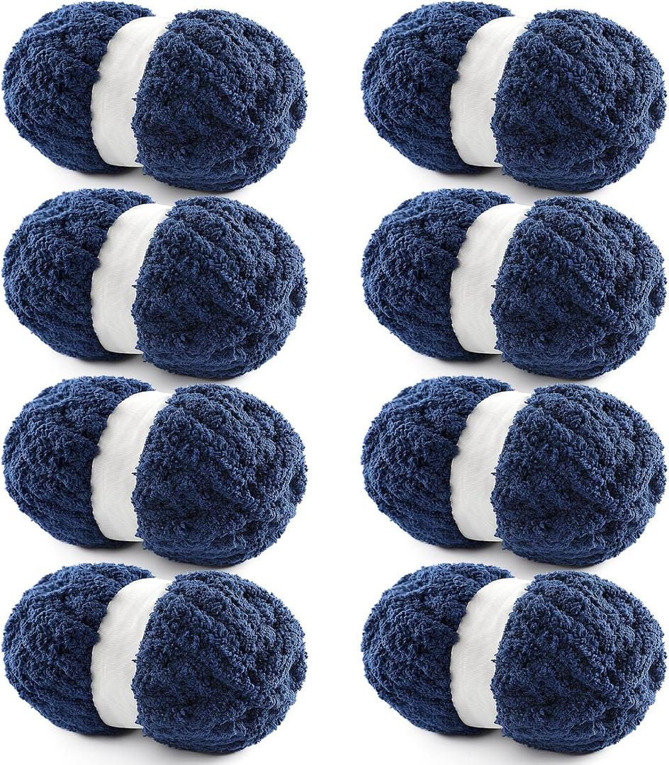 8 Pack Chunky Yarn for Hand Knitting - Chunky Chenille Blanket Yarn for Crocheting - Jumbo Fluffy Yarn for Crochet - Super Bulky Yarn 25 yds 7.7 oz Each Skein (Tibetan Blue)