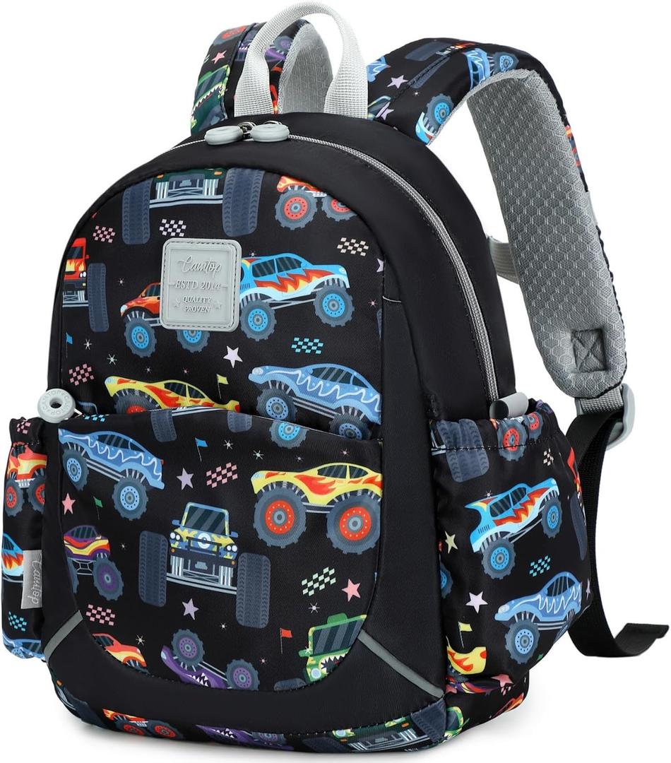 CAMTOP Toddler Backpack for Boys Girls 2-4, 12" H Kids Backpacks for Kindergarten Preschool, Small Bookbag for Daycare Travel (Black, 12''- Not fit A4 folder) (Black Monst Trunk)