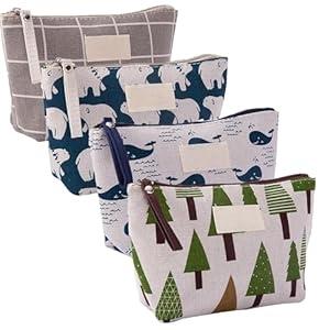 Busftlst 4pcs Makeup Bag Set, Canvas Mix Travel Toiletry Bag Organizer, Aesthetic Skincare Brushes Storage Organizer for Women (HJK04)