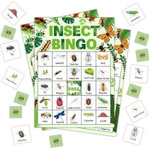 Insect Bingo Cards, Greenery Nature Bingo Cards for Adults, Bingo Games for Birthday Party Summer Outdoor Party Camping Party, 24 Players Party Activity Favor Decoration Supplies, 06