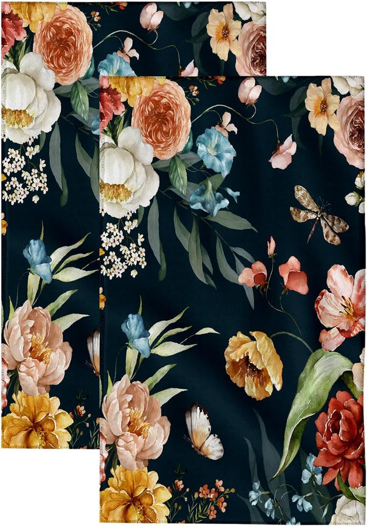 Boho Flowers Hand Towels for Bathroom,Set of Lightweight Breathable 2 Soft Absorbent Kitchen Towels Set for Gym Bathroom Hotel Sport