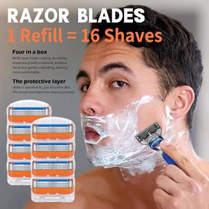 16 Count Razor Blade Refills for Fusion 5, Mens Shaving Blades - Orange New Version