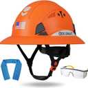 Full Brim Hard Hat ANSI Z89.1 Type 1 & OSHA Certified Safety Helmet with Glasses and Cooling Towel,with 6-Point Suspension & Adjustable Vents