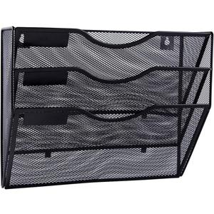 EASEPRES 3 Pocket Mesh Hanging Wall File Organizer, Wall Mounted Mail Paper Document Folder Holder, Clipboard Storage Organization Magazine Rack with Nametag Label for Office Home School, Black