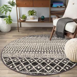 Moroccan Round Rug 3ft, Black Distressed Entryway Rug Non-Slip Circle Rug, Washable Non-Shedding Throw Rugs Indoor Door Mat for Bedroom Bathroom Kitchen Laundry Room Nursery
