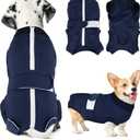 SlowTon Dog Surgery Recovery Suit - Zipper On Dog Onesies After Surgery for Female Male Dogs, Abdominal Wounds Bandages Cone/E-Collar Alternative Dogs Surgical Body Suit (Dark Blue, M)