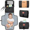 KeaBabies Portable Diaper Changing Pad, Travel, Car - Large Waterproof Baby Changing Mat, Wipeable, Padded, On The Go Travel Diaper Clutch Bag, Easy to Use Pockets for Newborn Essentials (Black Geo)