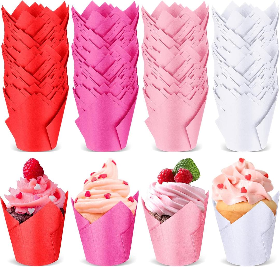 200 Pcs Tulip Cupcake Liners Muffin Baking Cupcake Liners Baking Cups Holders Heat Resistant Muffin cups Wrappers for Wedding Party Birthday Baby Shower Party(Vivid Color)