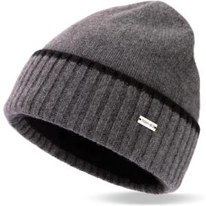TOP-EX XL/XXL 100% Merino Wool Beanies Hats Men Fleece Lined Winter Knitted Hat Warm Cuffed Beanie (Black, XL)