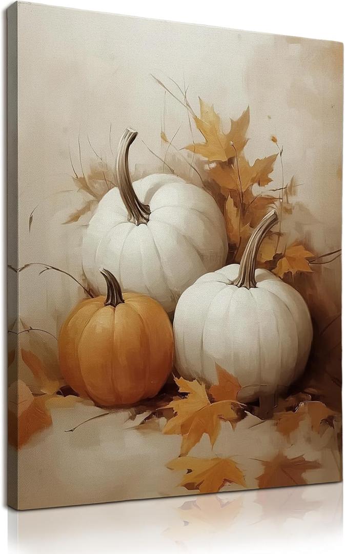 KU-DaYi Vintage Fall Pumpkin Wall Art Decor, Rustic Fall Pumpkin Canvas Prints Pictures Framed, Autumn Farmhouse Thanksgiving Wall Art Prints for Home Bedroom Living Room Kitchen Decor, 11x14 Inches