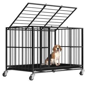 38 Inch Heavy Duty Dog Crate Steel Escape Proof, Dog Kennel Indoor Double Door High Anxiety Cage, Removable Tray, Crate with Wheels,XL