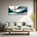 3Pcs Blue Watercolor Mountains Canvas Wall Art Teal Nature Wilderness Modern Ink painting Decor Pictures Abstract Smoke Forest Posters Prints for Bedroom Office Living Room Home Decoration (16L" x 12W")