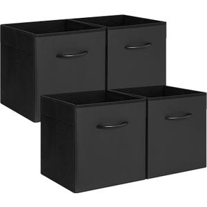 StorageWorks Black Storage Cubes, 11-inch Leather Bins with Handle, Cube Organizer Baskets for Shelves and Closet, Collapsible Storage Bins, 4-Pack